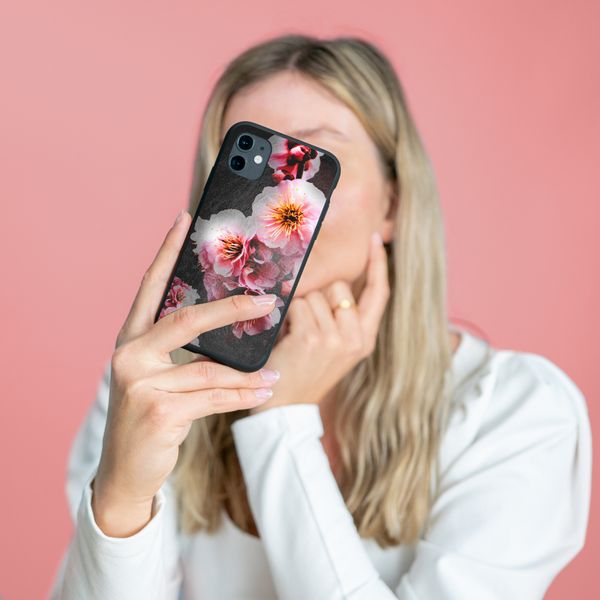 iMoshion Design hoesje iPhone 12 Mini - Bloem - Roze / Zwart