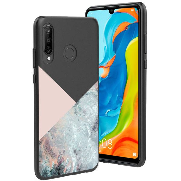 iMoshion Design hoesje Huawei P30 Lite - Marmer - Roze / Zwart