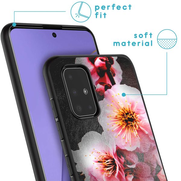 iMoshion Design hoesje Samsung Galaxy A51 - Bloem - Roze / Zwart