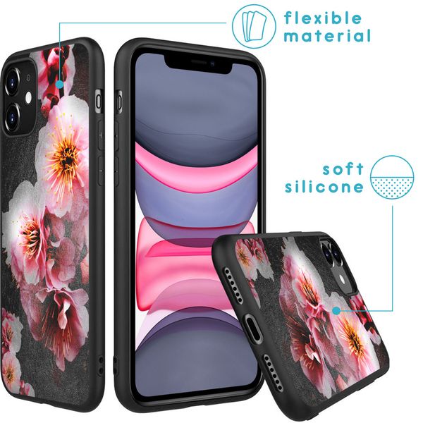 iMoshion Design hoesje iPhone 11 - Bloem - Roze / Zwart