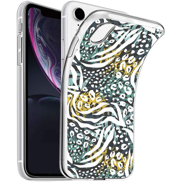 iMoshion Design hoesje iPhone Xr - Jungle - Wit / Zwart Groen