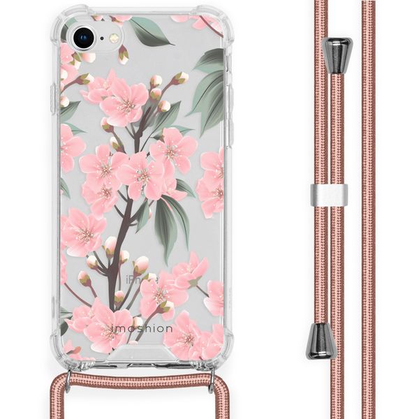 iMoshion Design hoesje met koord iPhone SE (2022 / 2020) / 8 / 7 - Bloem - Roze / Groen