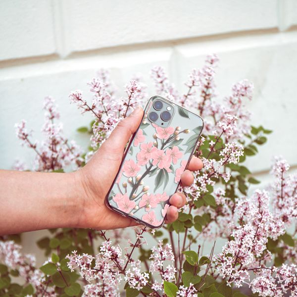 iMoshion Design hoesje iPhone 12 (Pro) - Bloem - Roze / Groen