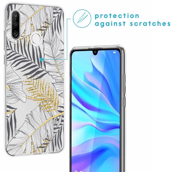 iMoshion Design hoesje Huawei P30 Lite - Bladeren / Zwart