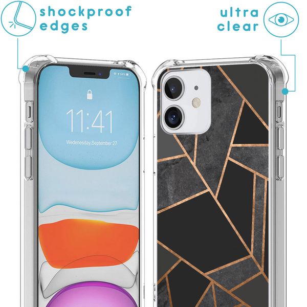 iMoshion Design hoesje met koord iPhone 12 Mini - Grafisch Koper - Zwart / Goud