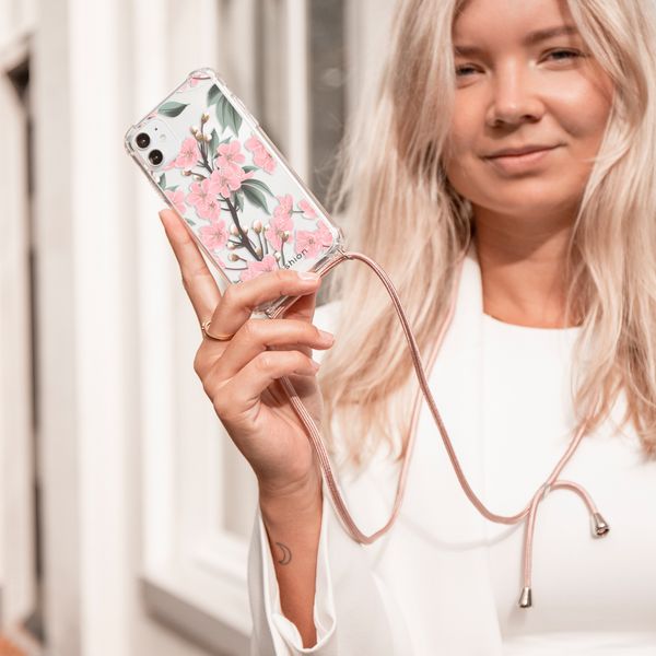 iMoshion Design hoesje met koord iPhone SE (2022 / 2020) / 8 / 7 - Bloem - Roze / Groen