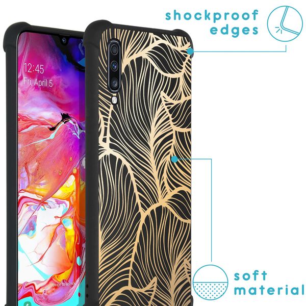 iMoshion Design hoesje met koord Samsung Galaxy A70 - Bladeren - Goud