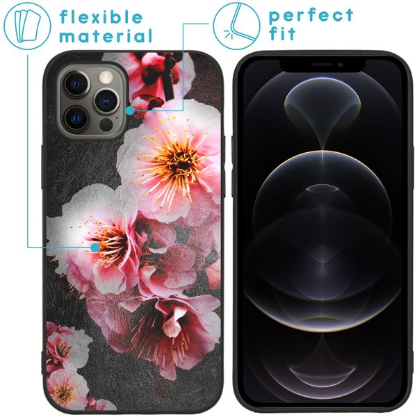 iMoshion Design hoesje iPhone 12 (Pro) - Bloem - Roze / Zwart