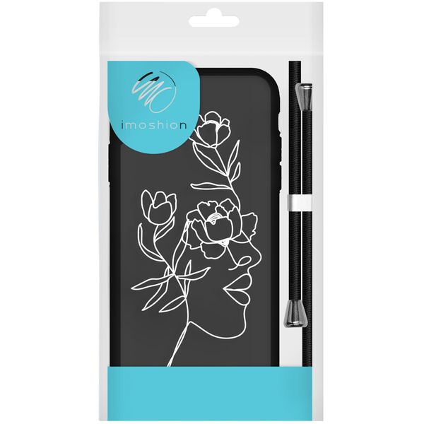 iMoshion Design hoesje met koord Samsung Galaxy A41 - Abstract Gezicht Bloem - Zwart