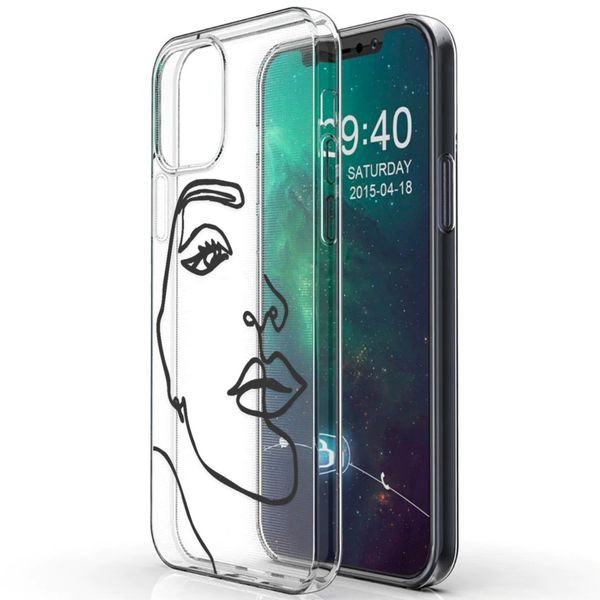 iMoshion Design hoesje iPhone 12 (Pro) - Abstract Gezicht - Zwart