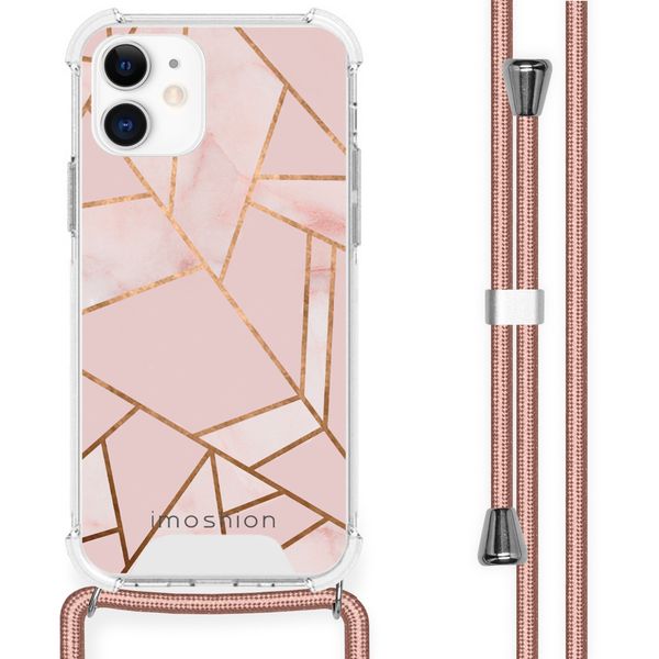 iMoshion Design hoesje met koord iPhone 12 Mini - Grafisch Koper - Roze / Goud