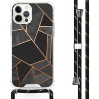 iMoshion Design hoesje met koord iPhone 12 (Pro) - Grafisch Koper - Zwart / Goud