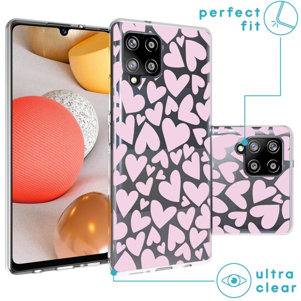 iMoshion Design hoesje Samsung Galaxy A42 - Hartjes - Roze