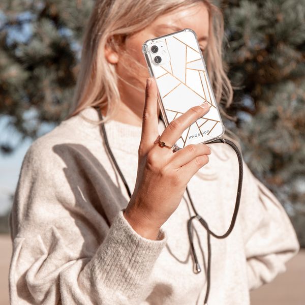 iMoshion Design hoesje met koord iPhone Xr - Grafisch Koper - Wit / Goud