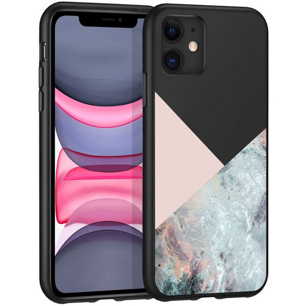 iMoshion Design hoesje iPhone 11 - Marmer - Roze / Zwart