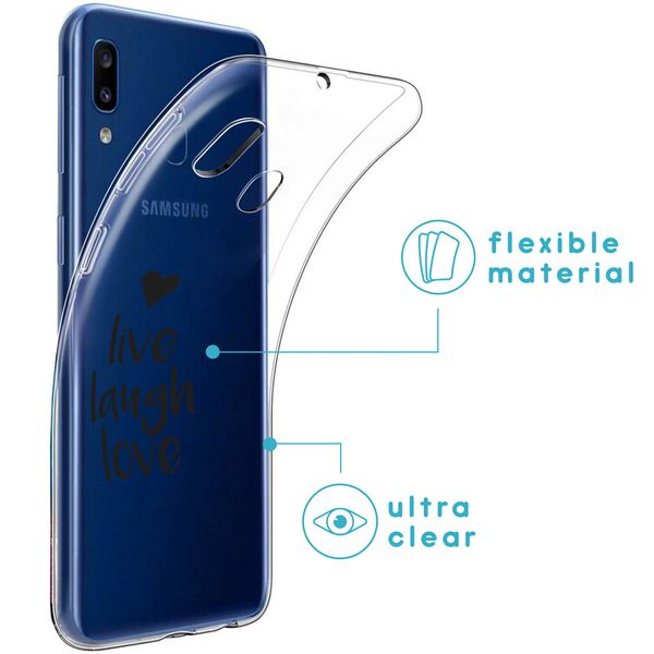 iMoshion Design hoesje Galaxy A20e - Live Laugh Love - Zwart