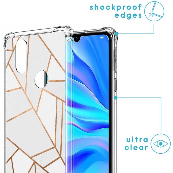 iMoshion Design hoesje met koord Huawei P30 Lite - Grafisch Koper - Wit / Goud