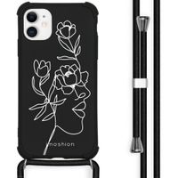 iMoshion Design hoesje met koord iPhone 11 - Abstract Gezicht Bloem - Zwart