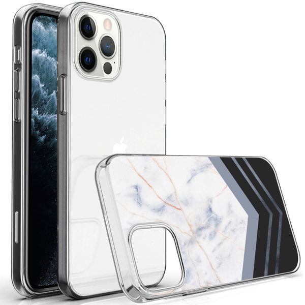 iMoshion Design hoesje iPhone 12 (Pro) - Marmer - Wit / Zwart