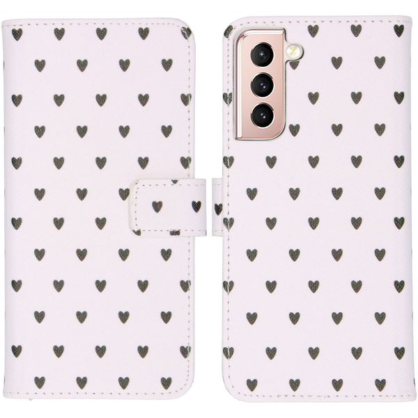 iMoshion Design Softcase Bookcase Galaxy S21 - Hearts Allover White