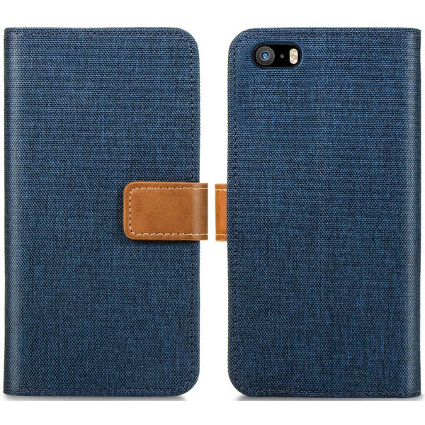 iMoshion Luxe Canvas Bookcase iPhone SE / 5 / 5s - Donkerblauw