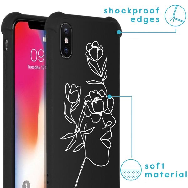 iMoshion Design hoesje met koord iPhone X / Xs - Abstract Gezicht Bloem - Zwart