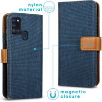 iMoshion Luxe Canvas Bookcase Samsung Galaxy A21s - Donkerblauw