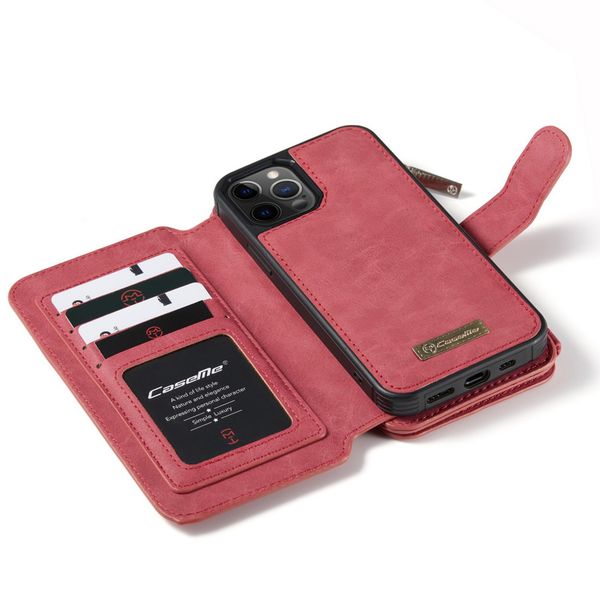 CaseMe Luxe 2 in 1 Portemonnee Bookcase iPhone 12 (Pro) - Rood