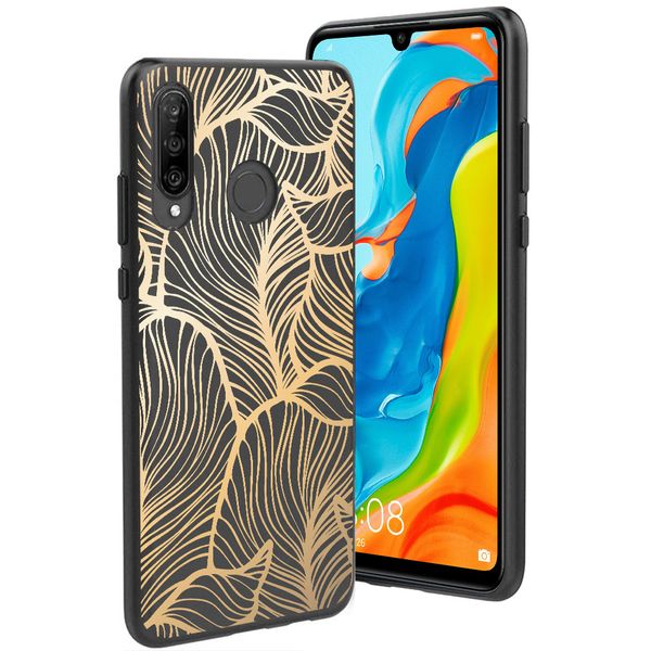 iMoshion Design hoesje Huawei P30 Lite - Bladeren / Zwart