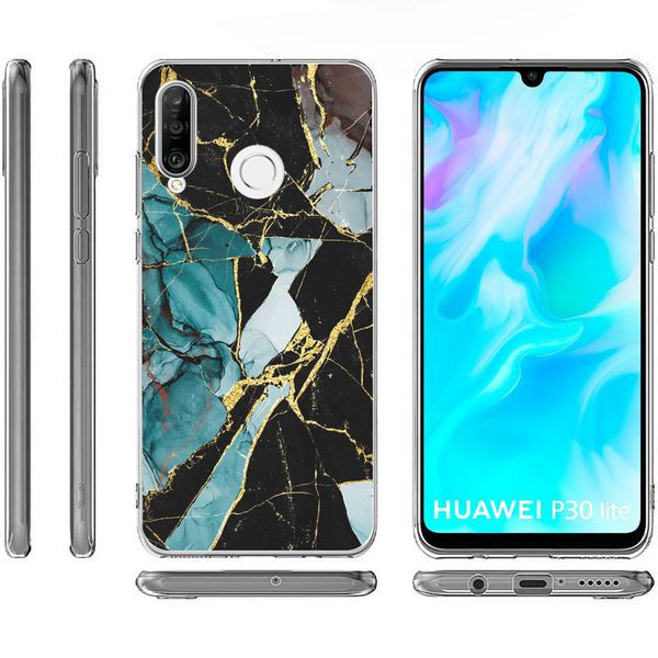 iMoshion Design hoesje Huawei P30 Lite - Marmer - Gebroken Blauw