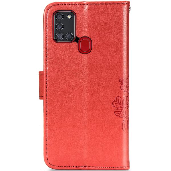 Klavertje Bloemen Bookcase Samsung Galaxy A21s - Rood