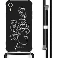 iMoshion Design hoesje met koord iPhone Xr - Abstract Gezicht Bloem - Zwart