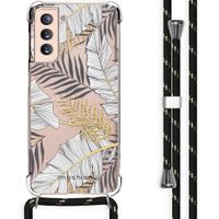 iMoshion Design hoesje met koord Samsung Galaxy S21 - Bladeren - Zwart / Goud