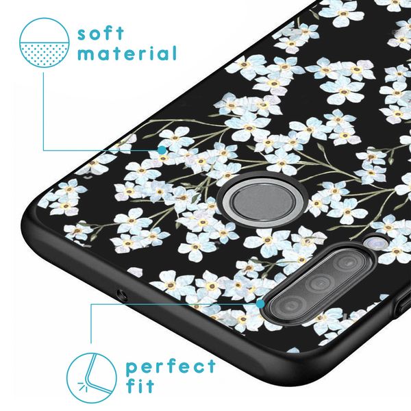 iMoshion Design hoesje Huawei P30 Lite - Bloem - Wit / Zwart