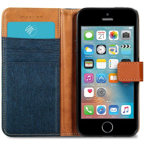 iMoshion Luxe Canvas Bookcase iPhone SE / 5 / 5s - Donkerblauw