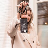 iMoshion Design hoesje met koord iPhone X / Xs - Abstract Gezicht Bloem - Zwart