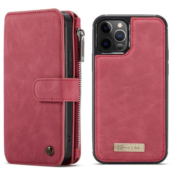 CaseMe Luxe 2 in 1 Portemonnee Bookcase iPhone 12 (Pro) - Rood