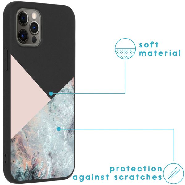 iMoshion Design hoesje iPhone 12 (Pro) - Marmer - Roze / Zwart