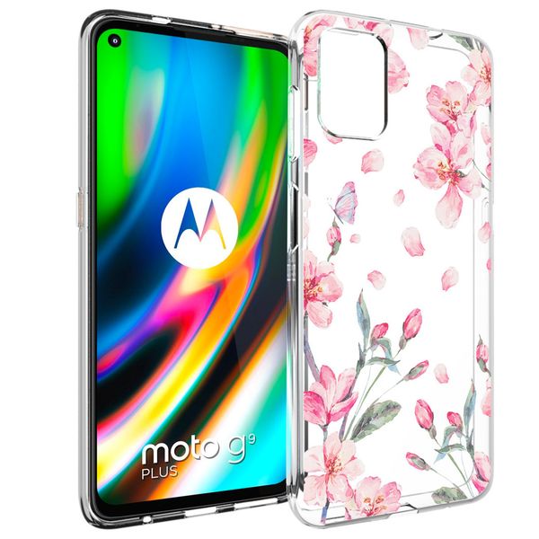 iMoshion Design hoesje Motorola Moto G9 Plus - Bloem - Roze