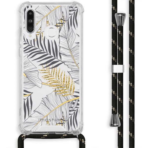 iMoshion Design hoesje met koord Huawei P30 Lite - Bladeren - Zwart / Goud