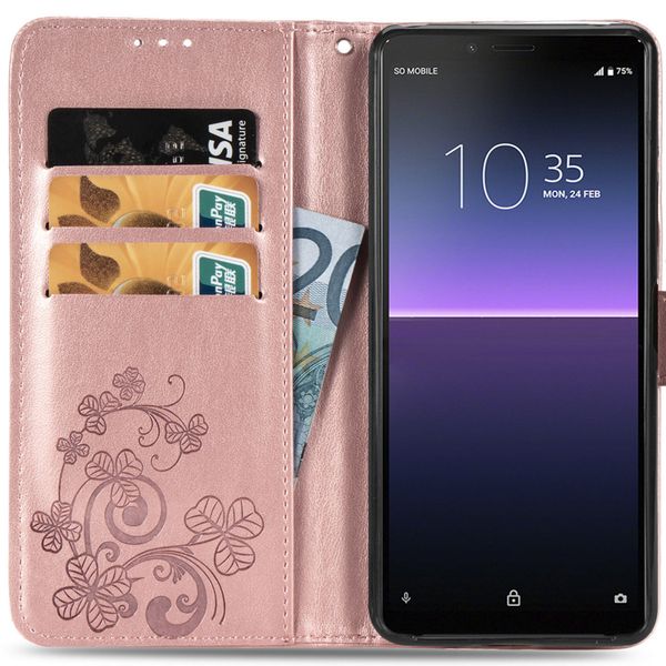 Klavertje Bloemen Bookcase Sony Xperia 10 II - Rosé Goud