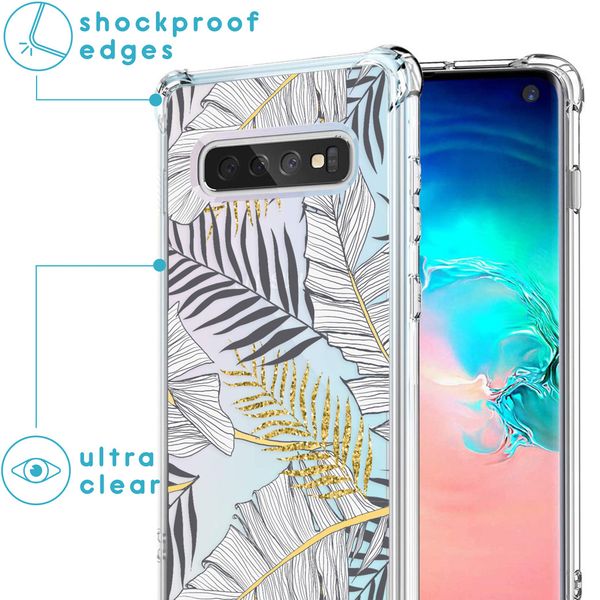 iMoshion Design hoesje met koord Samsung Galaxy S10 - Bladeren - Zwart / Goud