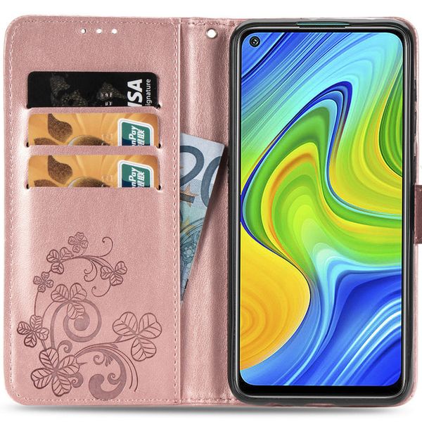 Klavertje Bloemen Bookcase Xiaomi Redmi Note 9 - Rosé Goud