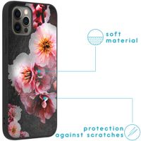 iMoshion Design hoesje iPhone 12 (Pro) - Bloem - Roze / Zwart