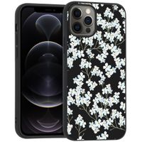 iMoshion Design hoesje iPhone 12 (Pro) - Bloem - Wit / Zwart