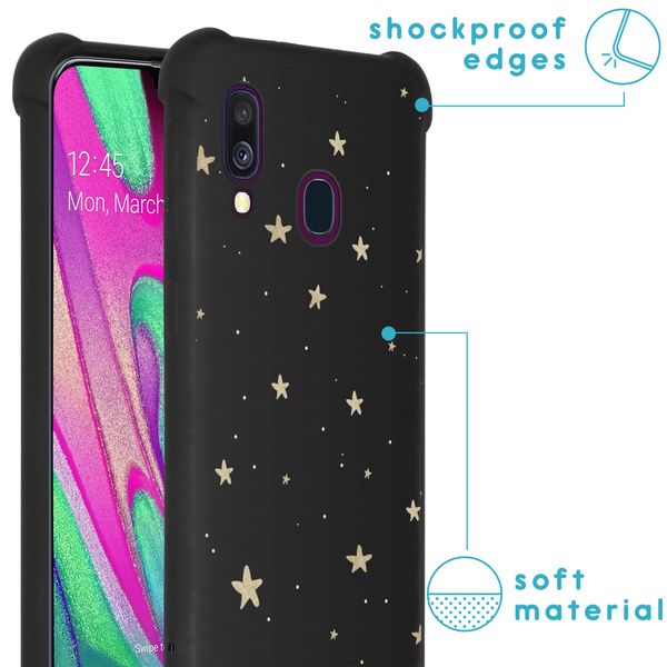 iMoshion Design hoesje met koord Samsung Galaxy A40 - Sterren - Zwart / Goud