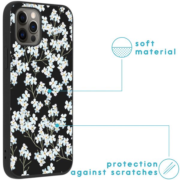 iMoshion Design hoesje iPhone 12 (Pro) - Bloem - Wit / Zwart