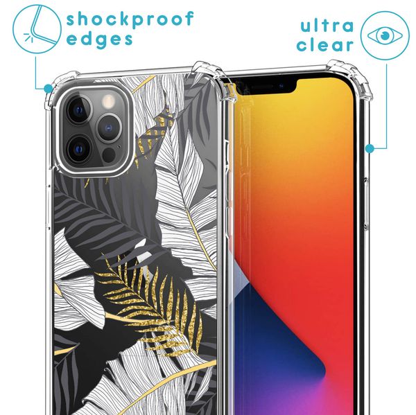 iMoshion Design hoesje met koord iPhone 12 Pro Max - Bladeren - Zwart / Goud