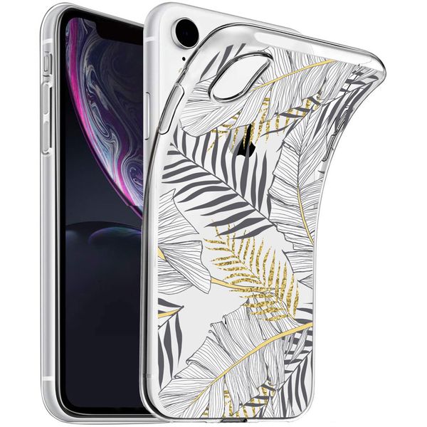 iMoshion Design hoesje iPhone Xr - Bladeren / Zwart