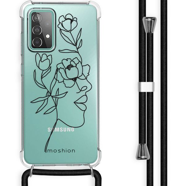 iMoshion Design hoesje met koord Samsung Galaxy A52(s) (5G/4G) - Abstract Gezicht Bloem - Transparant